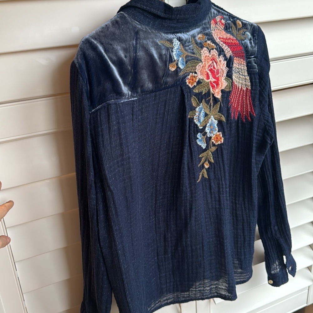 Johnny Was Workshop Button Down Blue Blouse - image 2